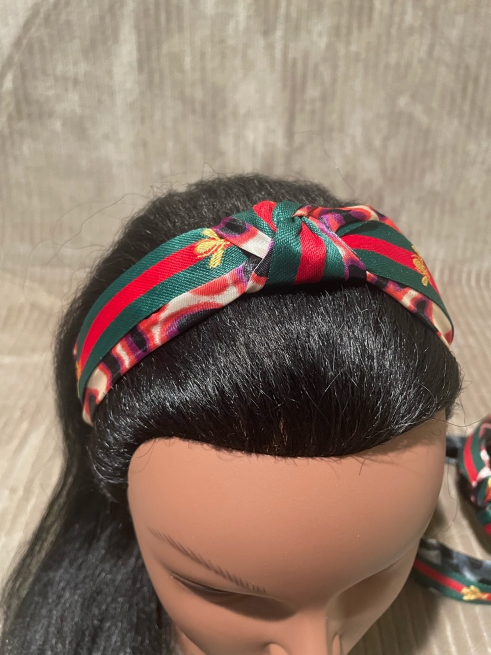 Knotted Headband with Green & Red Striped Bee Embroidery and Pink Leopard Accent